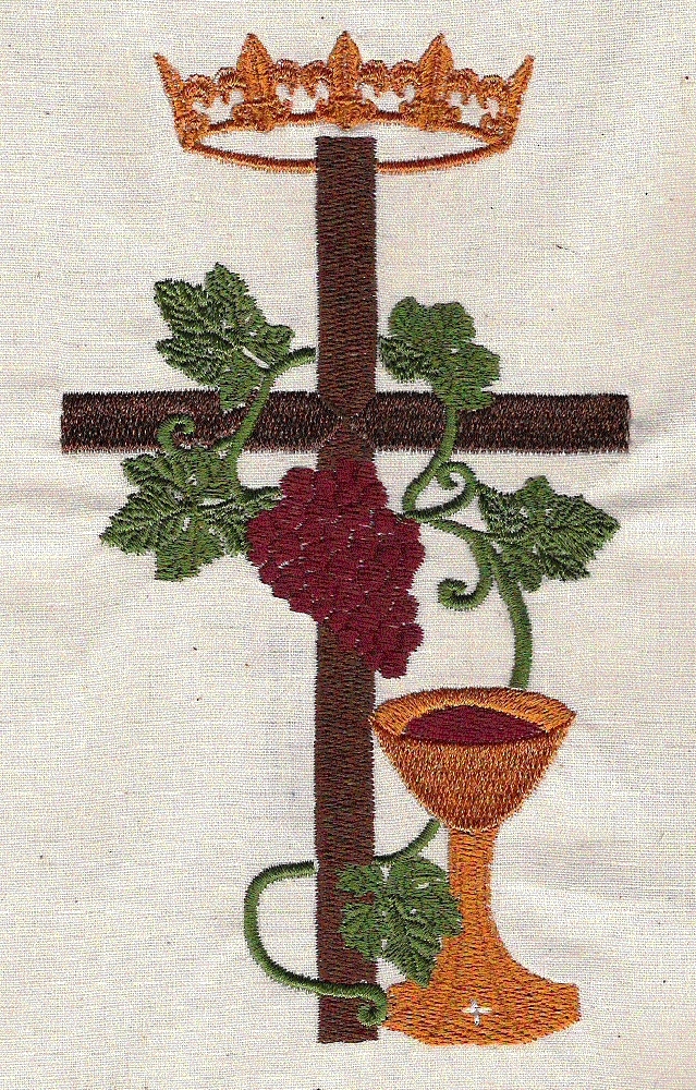 Cross, Crown, Vine and Chalice Embroidery Design